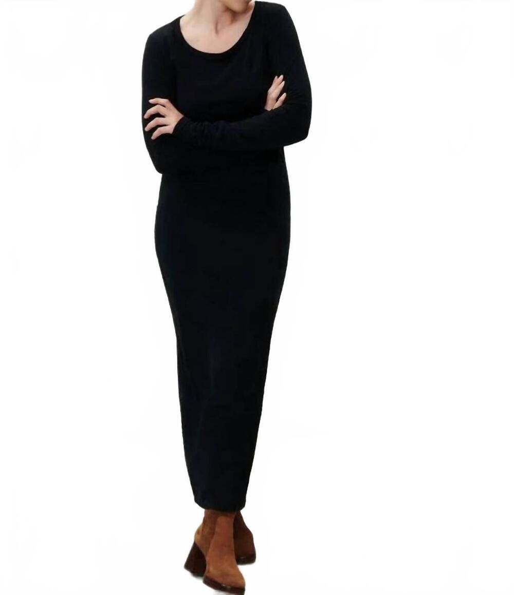 NEW AMERICAN VINTAGE gamipy long sleeve round neck fitted dress in noir
